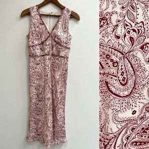 Vintage Y2K 100% silk banana republic midi dress paisley bias cut red cream 4